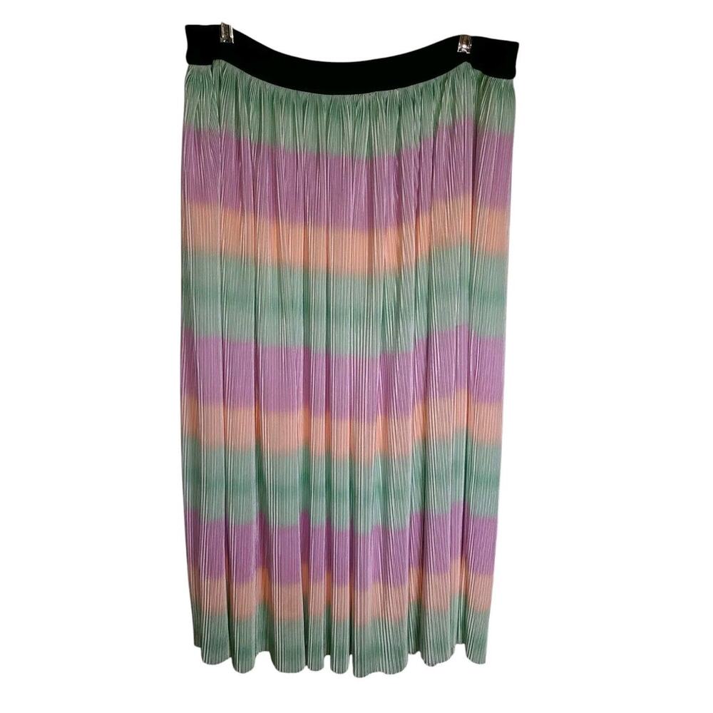 Unique Vintage Midi Skirt 2X Rainbow Pastel Sherbet Ombre Plisse Pleated